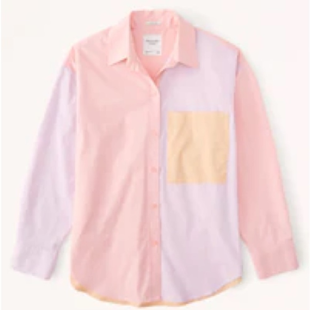 A&F oversized Poplin Colorblock Button-Up Shirt